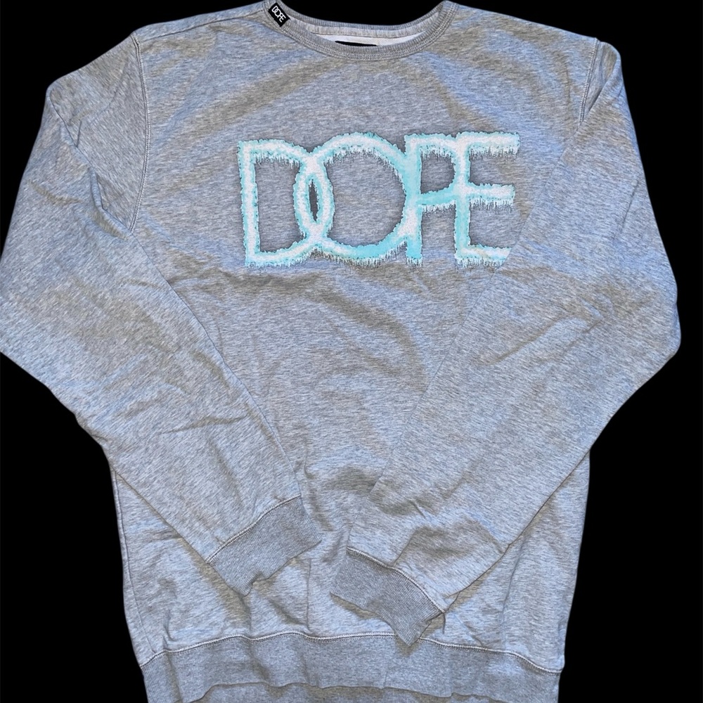 DOPE Gray Crewneck Sweater with Light Blue Logo